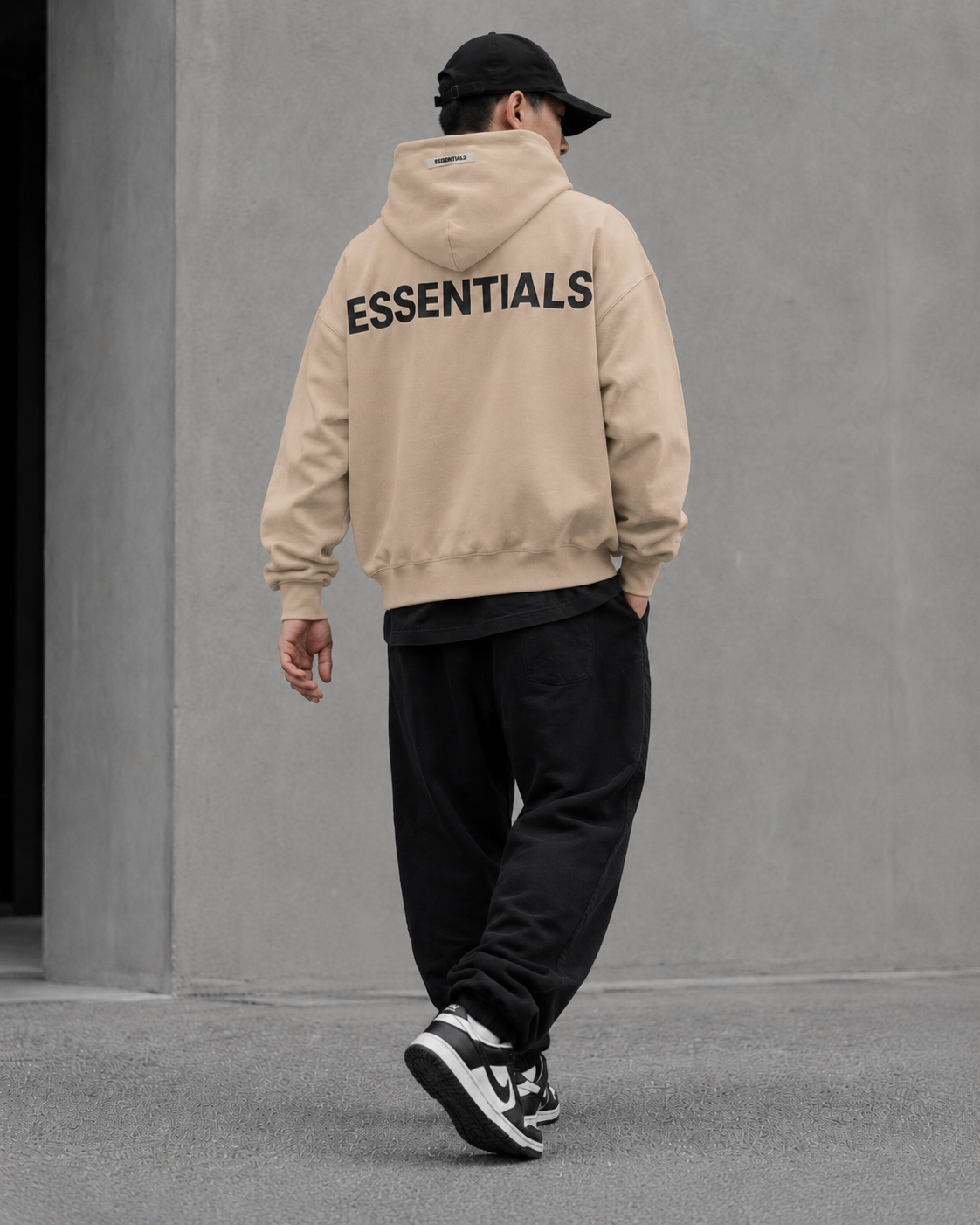 AMBERELLE Back Logo Oversized Fleece Hoodie in beige