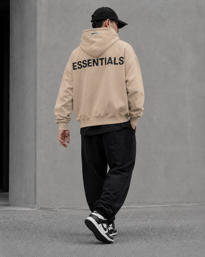 AMBERELLE Back Logo Oversized Fleece Hoodie in beige