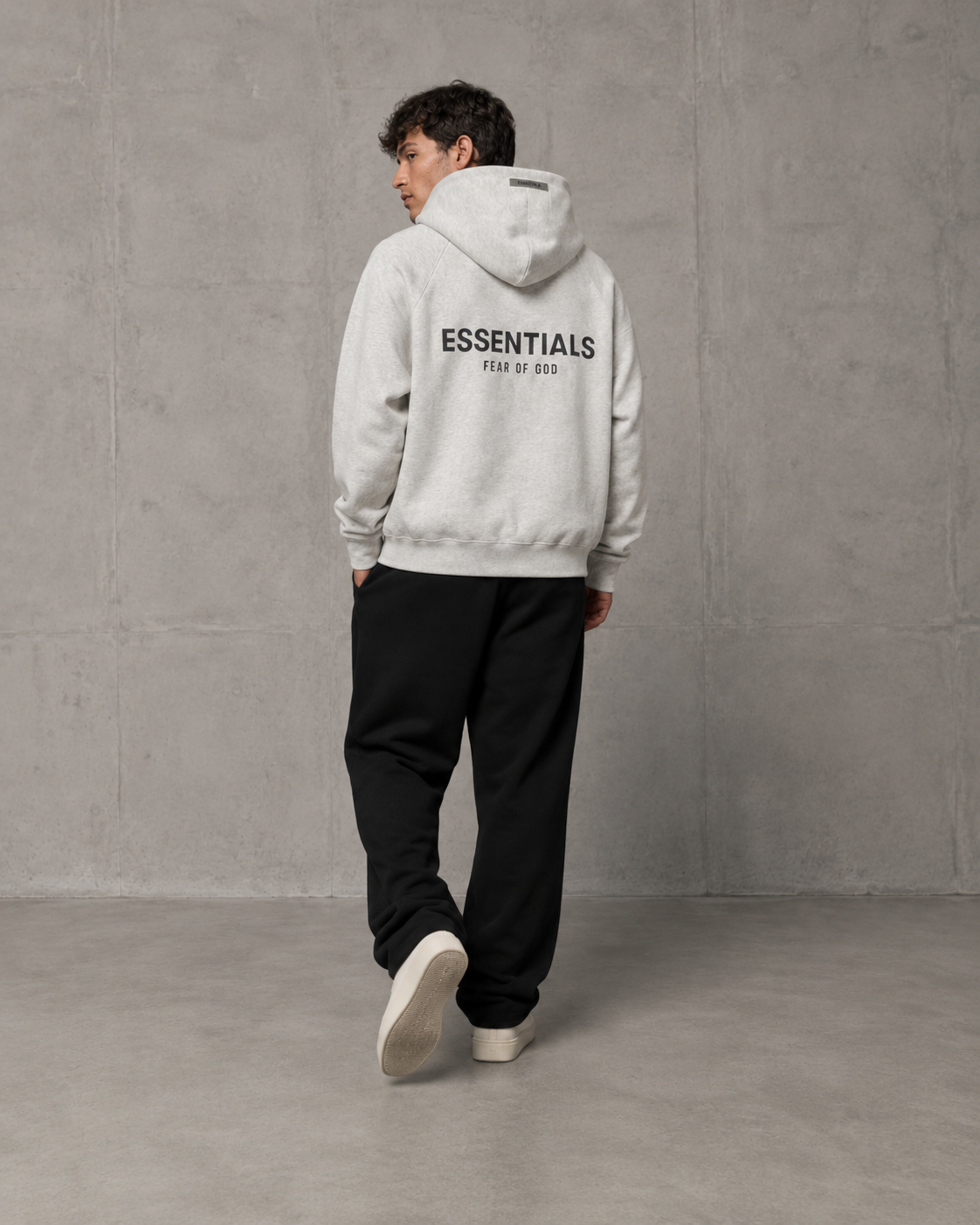 AMBERELLE Back Logo Fleece Pullover Hoodie in light heather grey