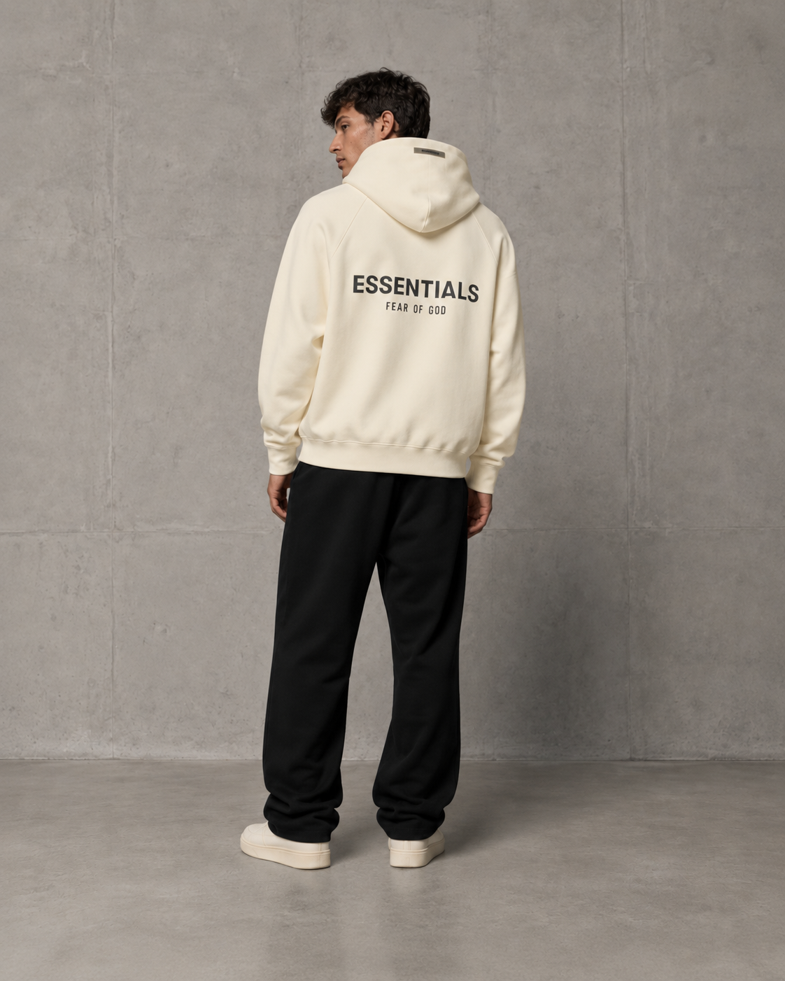 AMBERELLE Back Logo Fleece Pullover Hoodie in cream