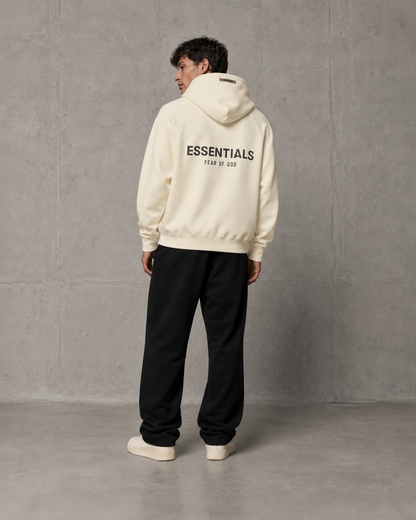 AMBERELLE Back Logo Fleece Pullover Hoodie in cream