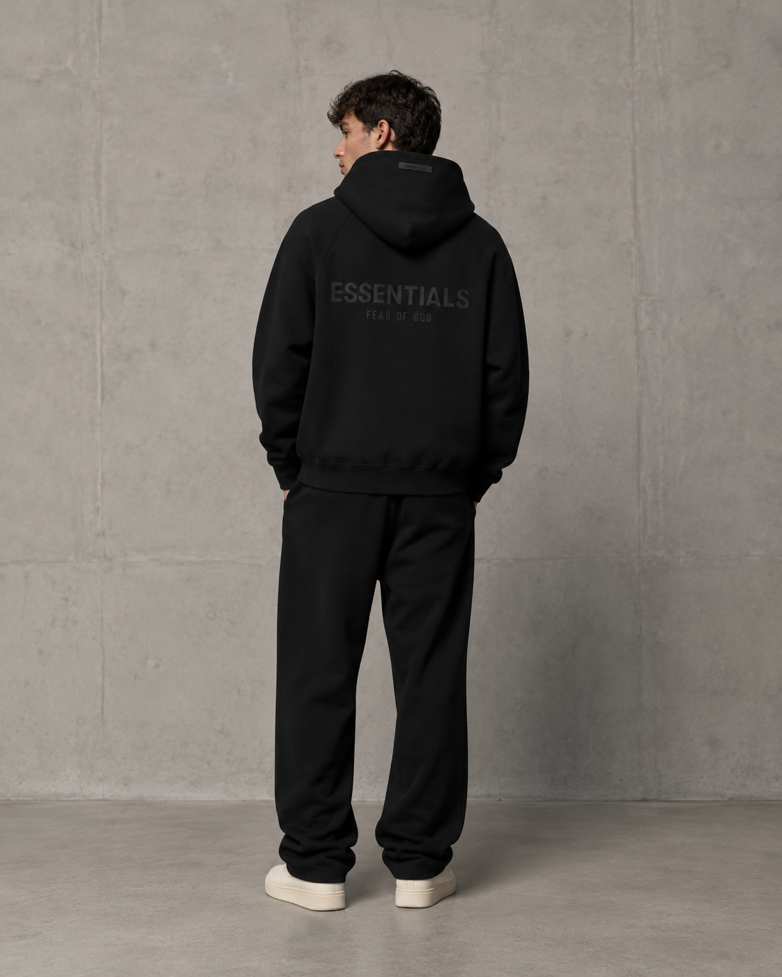 AMBERELLE Back Logo Fleece Pullover Hoodie in cream