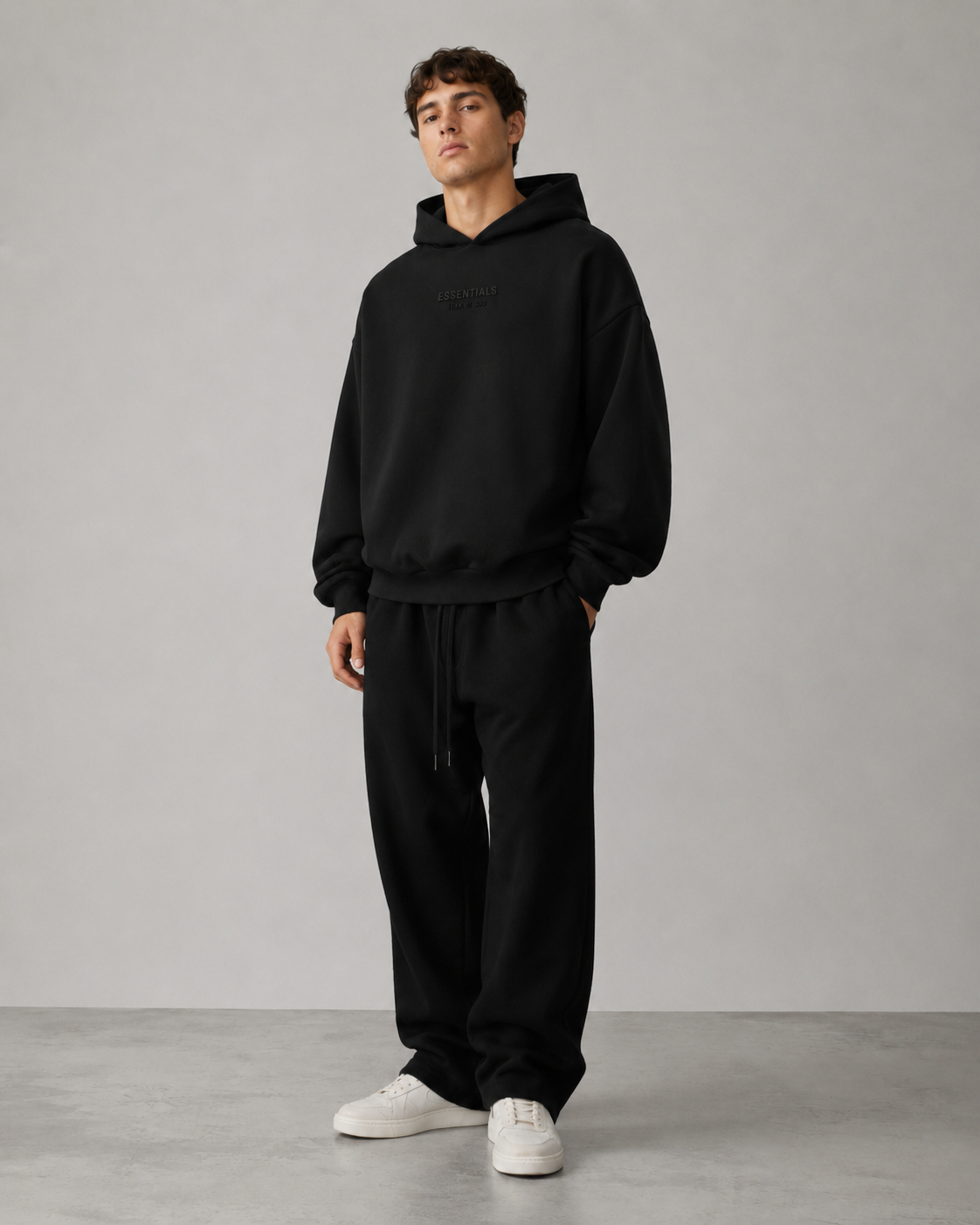 AMBERELLE FW23 Minimal Logo Fleece Hoodie in dark taupe
