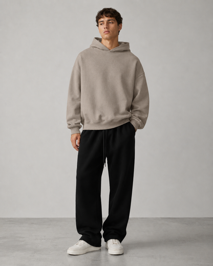 AMBERELLE FW23 Minimal Logo Fleece Hoodie in dark taupe