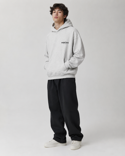 AMBERELLE Small Logo Fleece Pullover Hoodie in cream