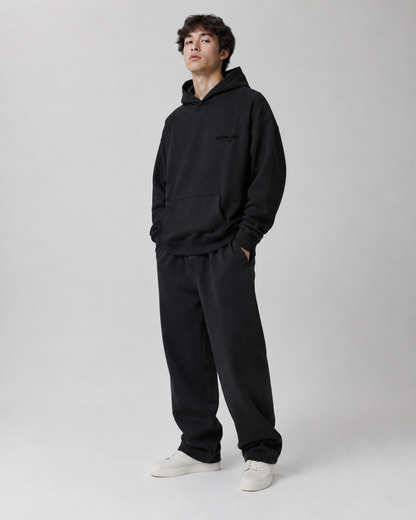 AMBERELLE Small Logo Fleece Pullover Hoodie in black