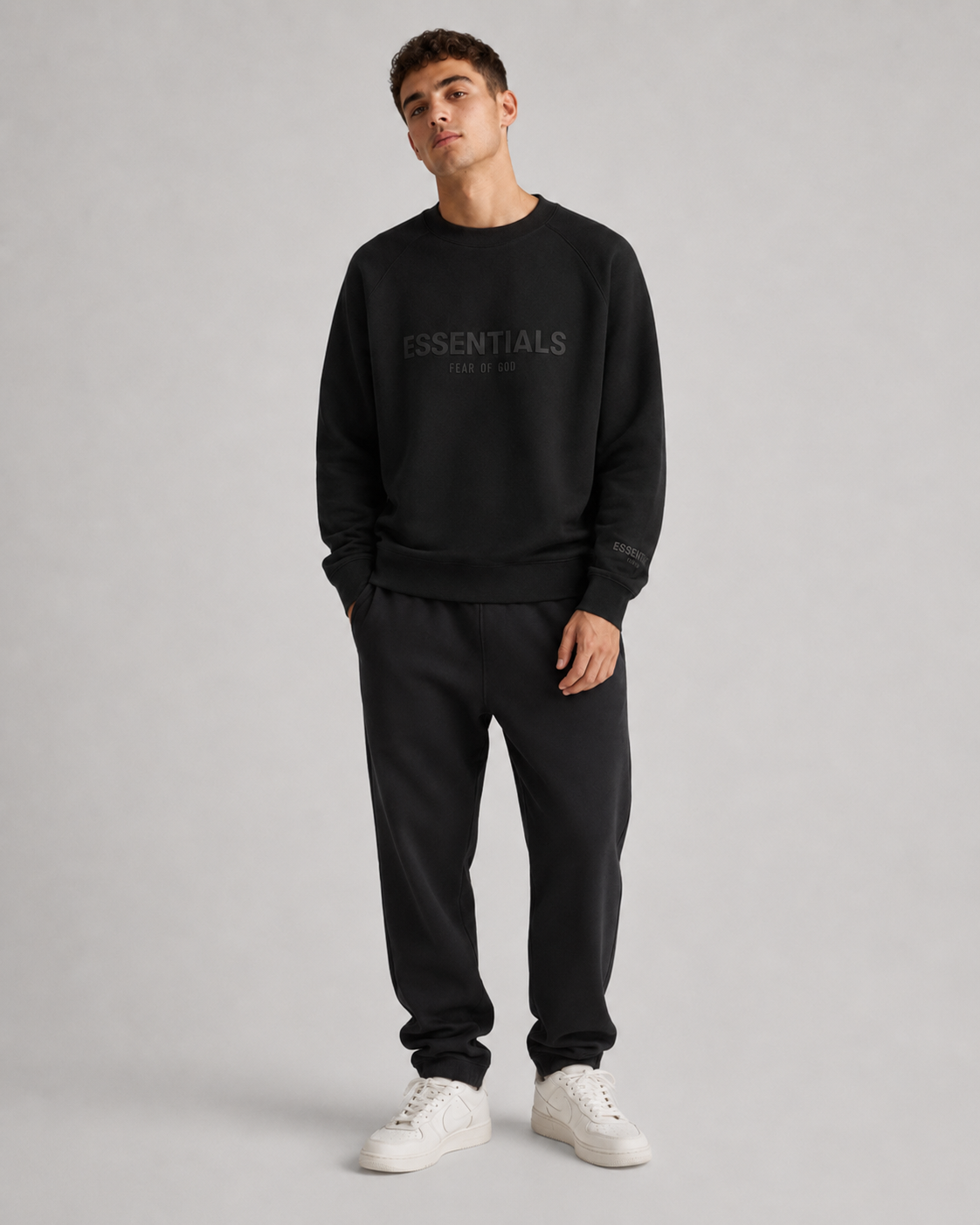 AMBERELLE Core Letter Logo Crewneck Sweatshirt in beige