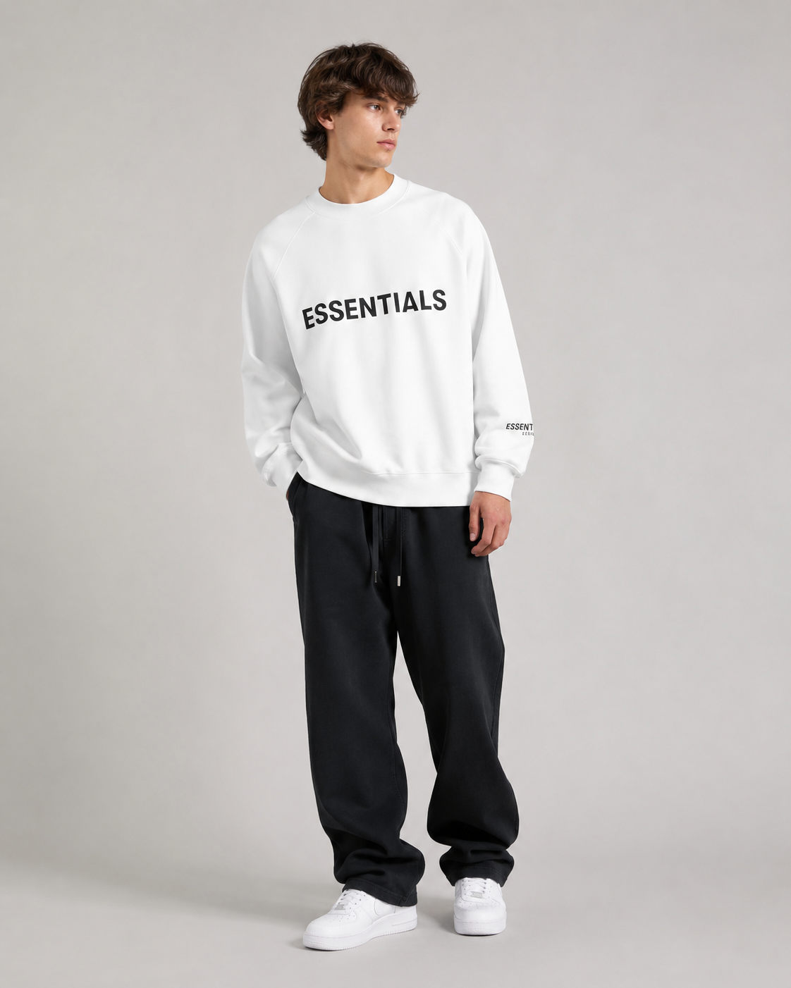 AMBERELLE Core Letter Logo Crewneck Sweatshirt in beige