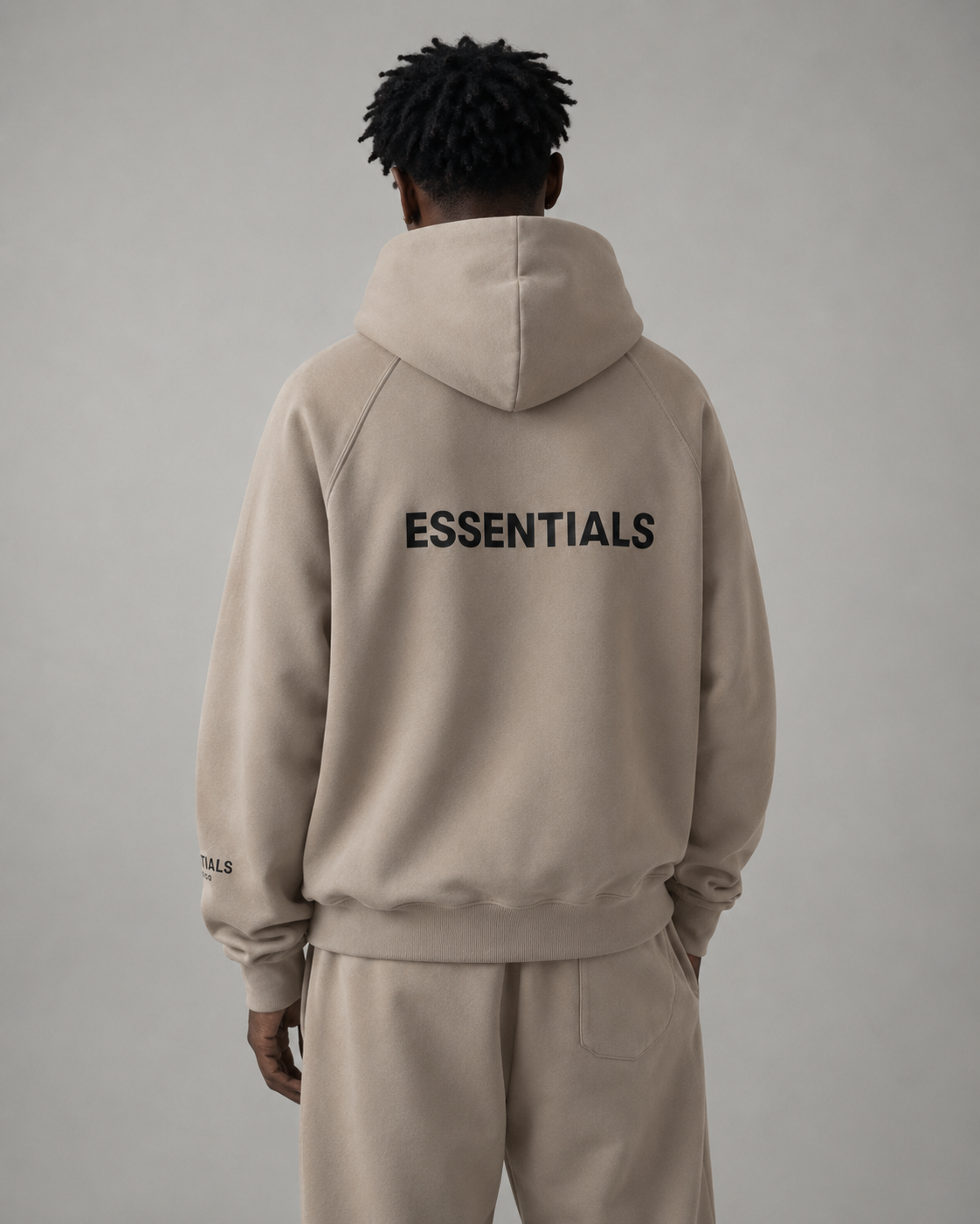 AMBERELLE Back Logo Fleece Hoodie in taupe
