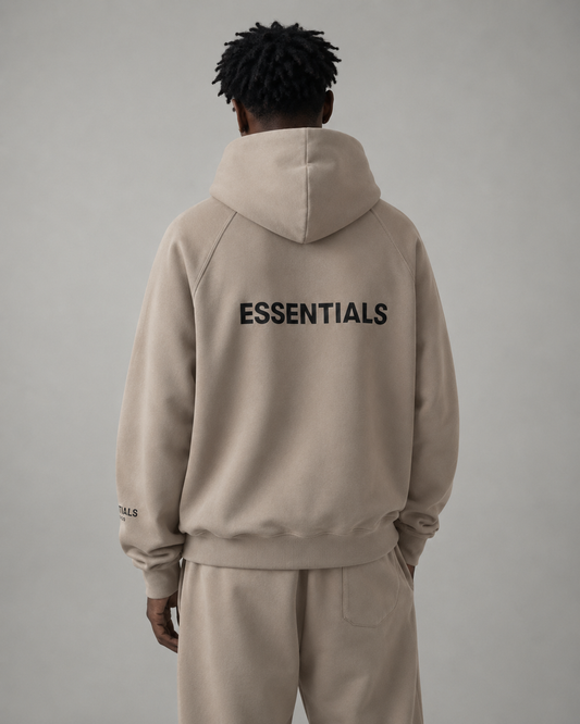 AMBERELLE Back Logo Fleece Hoodie in taupe