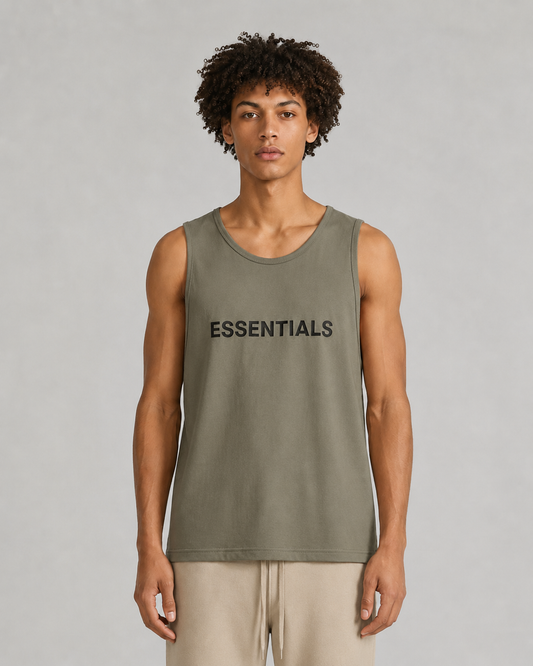 AMBERELLE Core Logo Cotton Tank Top in taupe