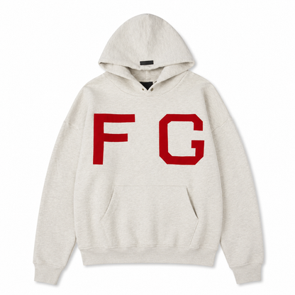 AMBERELLE Oversized Varsity Letter Fleece Hoodie in cream