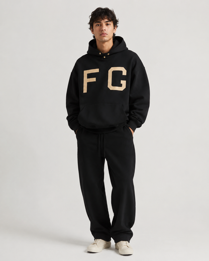 AMBERELLE Oversized Varsity Letter Fleece Hoodie in black