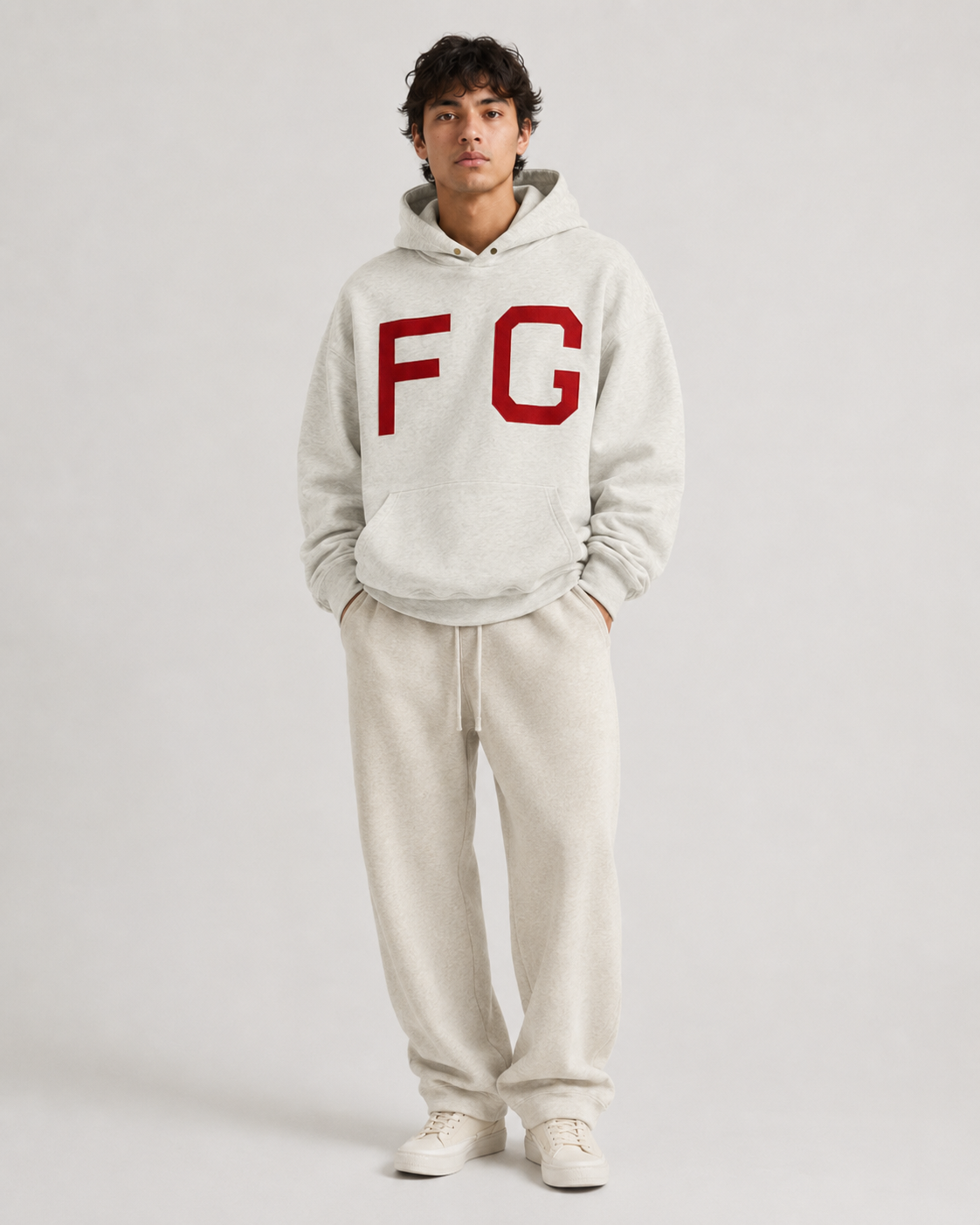 AMBERELLE Oversized Varsity Letter Fleece Hoodie in cream