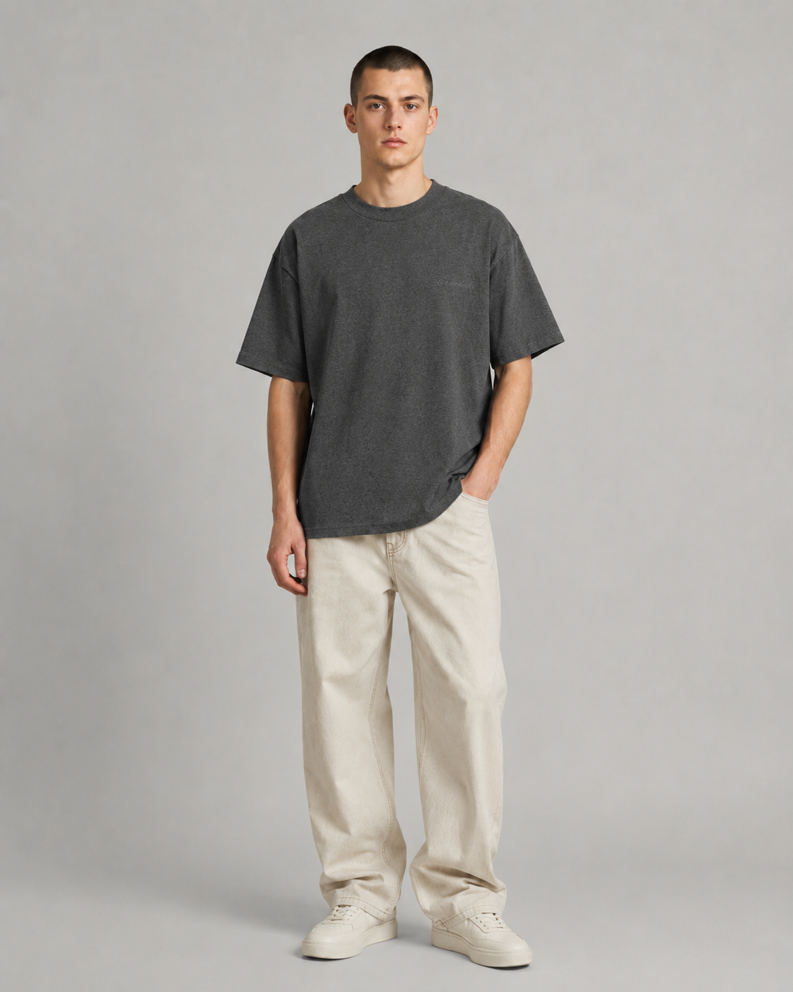 AMBERELLE Minimal Script Logo Boxy T-Shirt in black