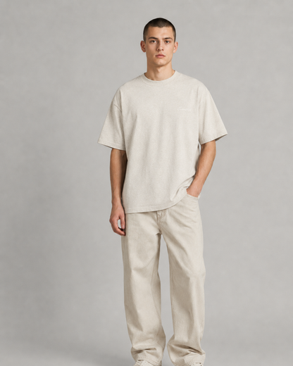AMBERELLE Minimal Script Logo Boxy T-Shirt in gray
