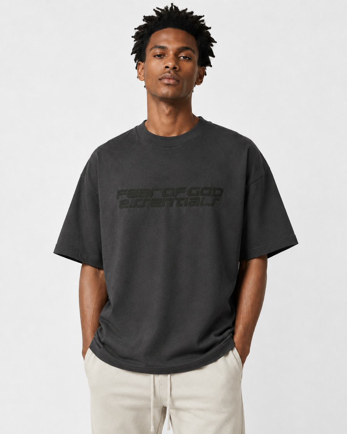 AMBERELLE Racing Logo Boxy T-Shirt in gray