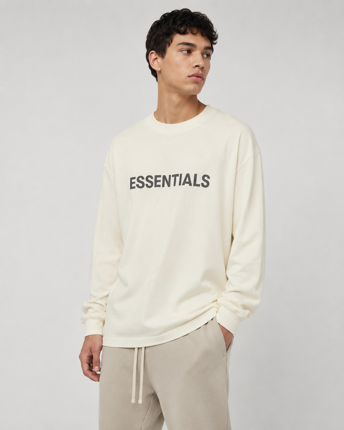 AMBERELLE Core Logo Long Sleeve Tee in taupe