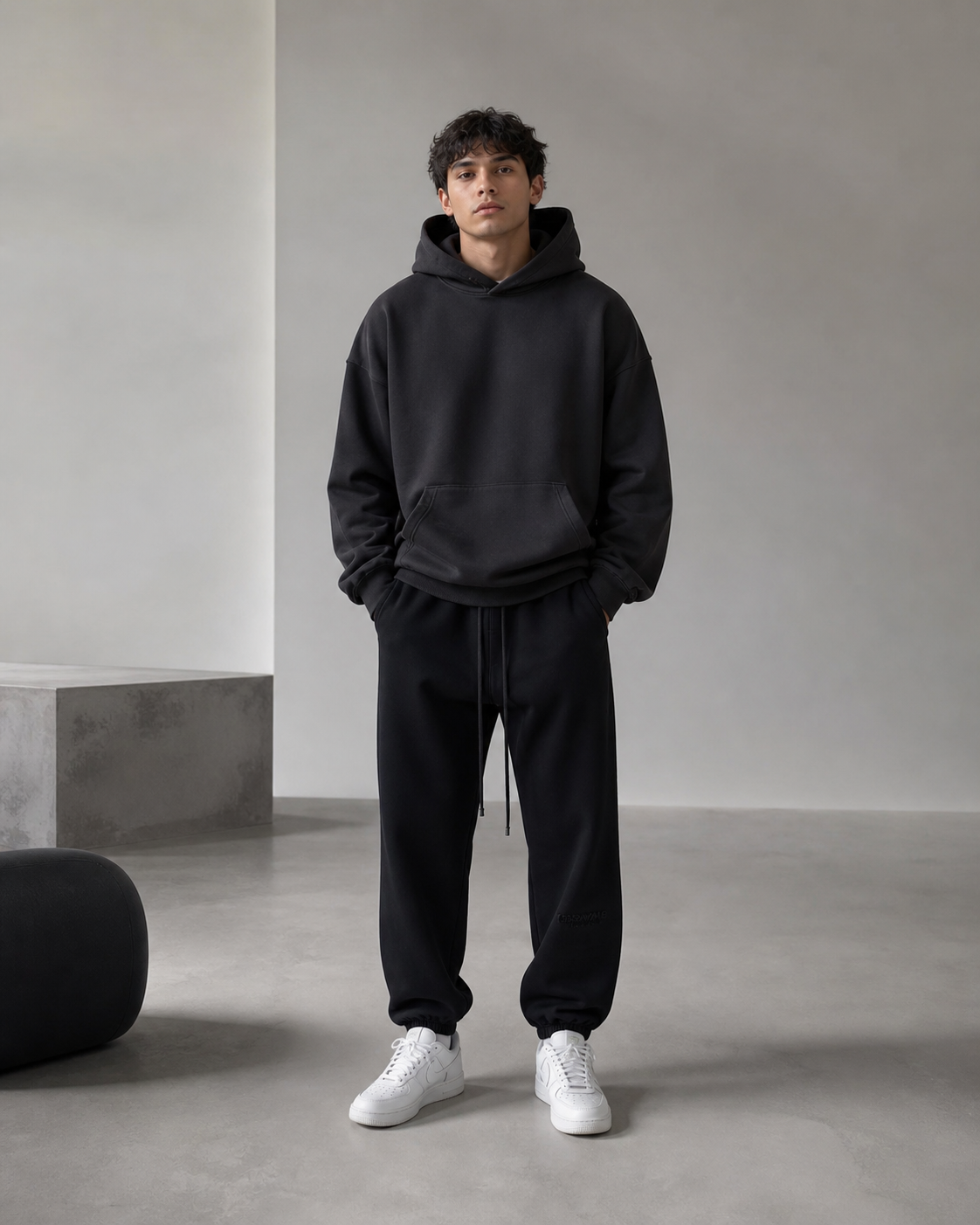 AMBERELLE Core Flocked Logo Sweatpants in cream