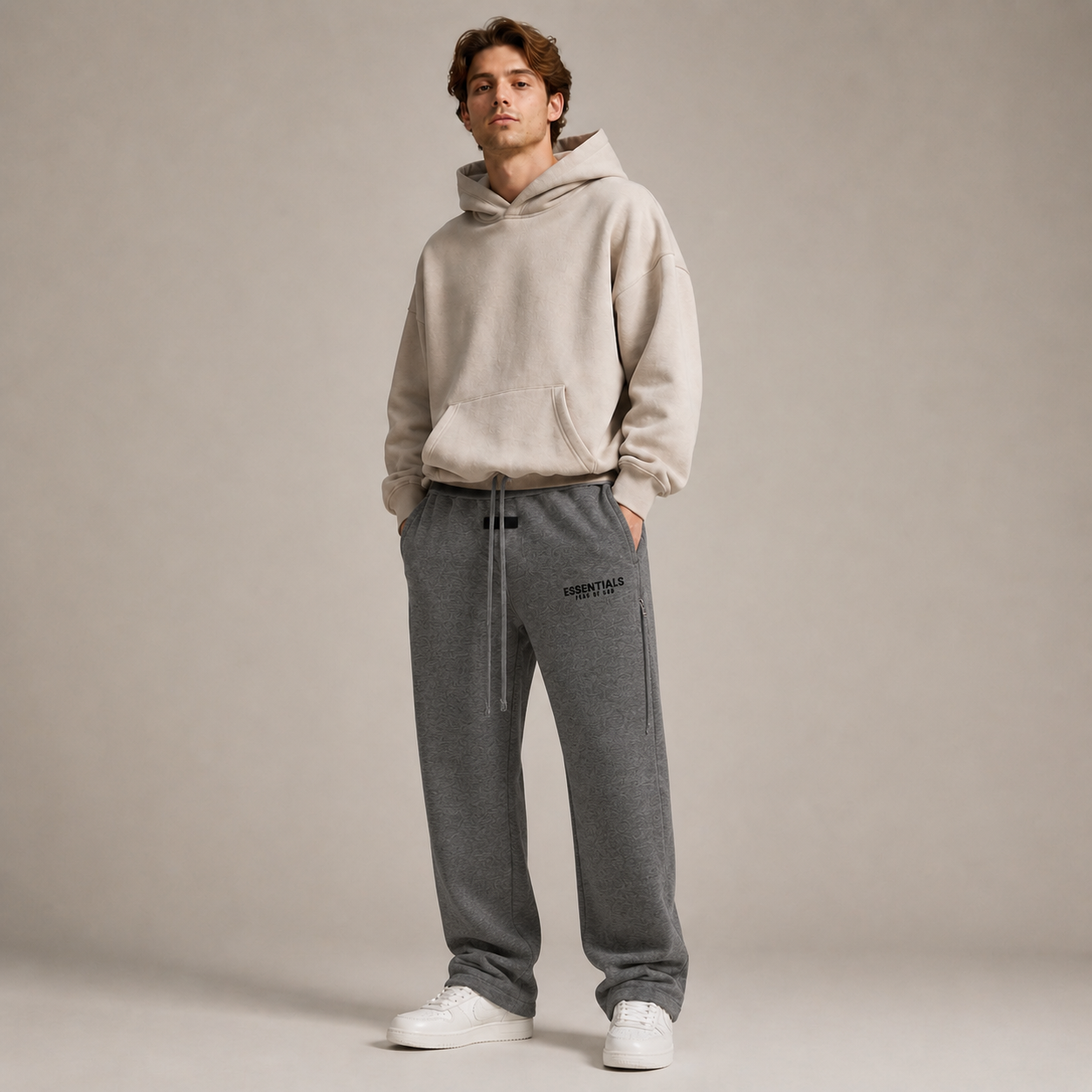 AMBERELLE Core Flocked Logo Straight Sweatpants in light heather grey