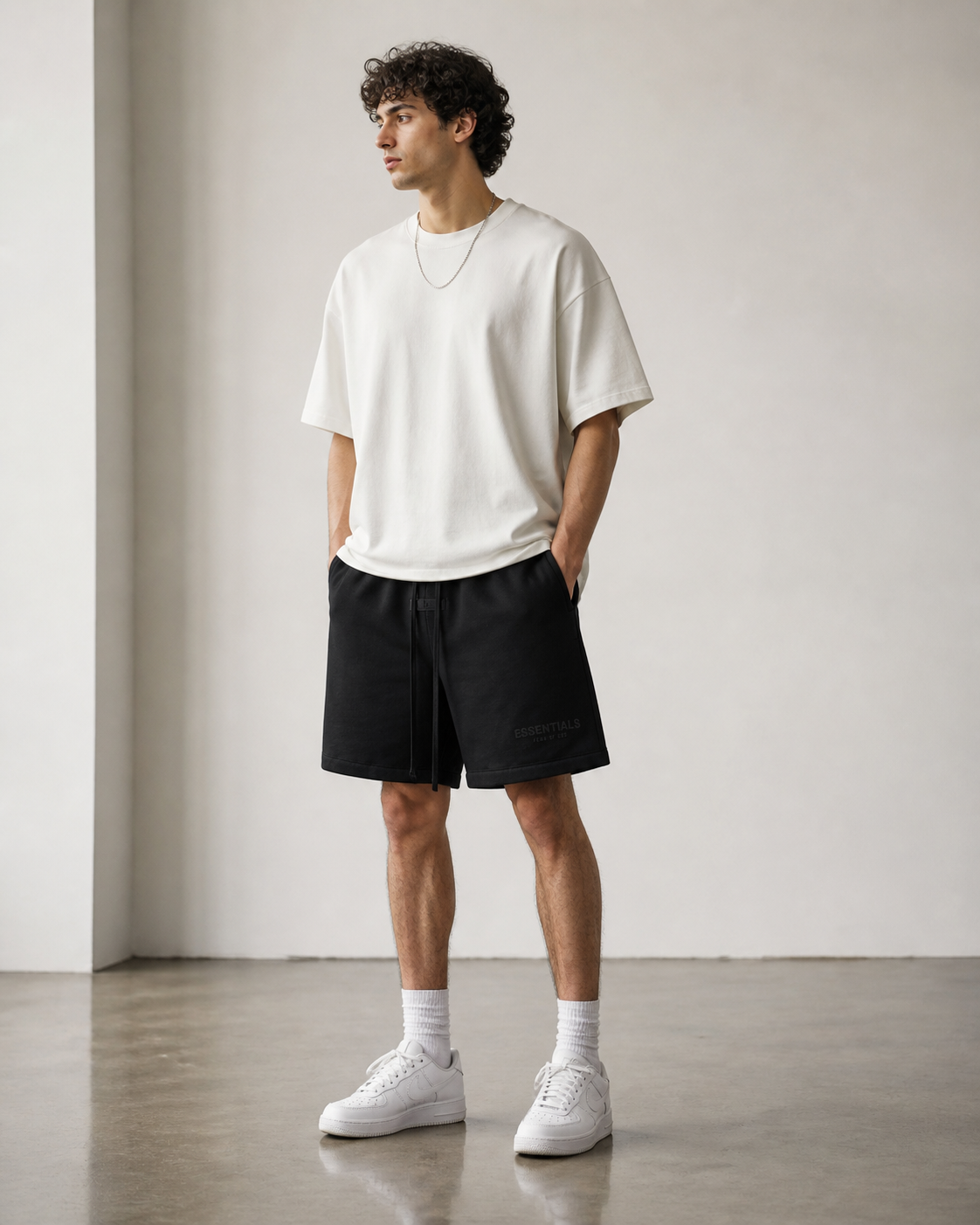 AMBERELLE Flocked Logo Fleece Sweatshorts in cream