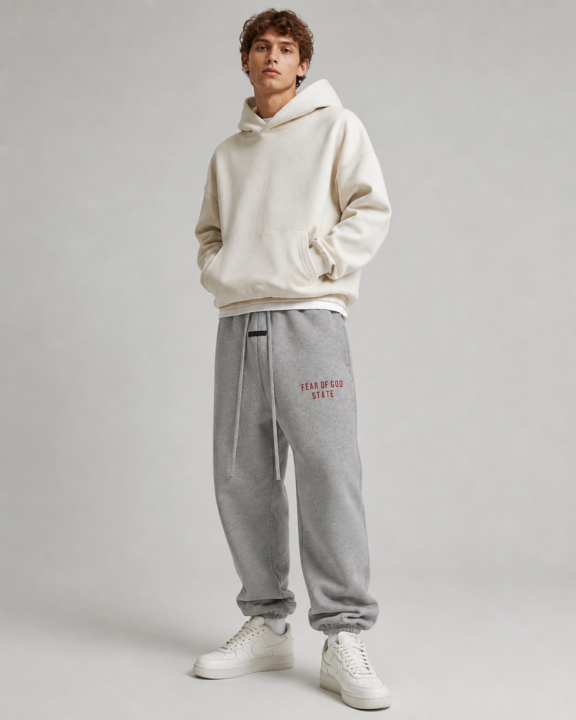 AMBERELLE State Graphic Fleece Jogger Sweatpants in cream