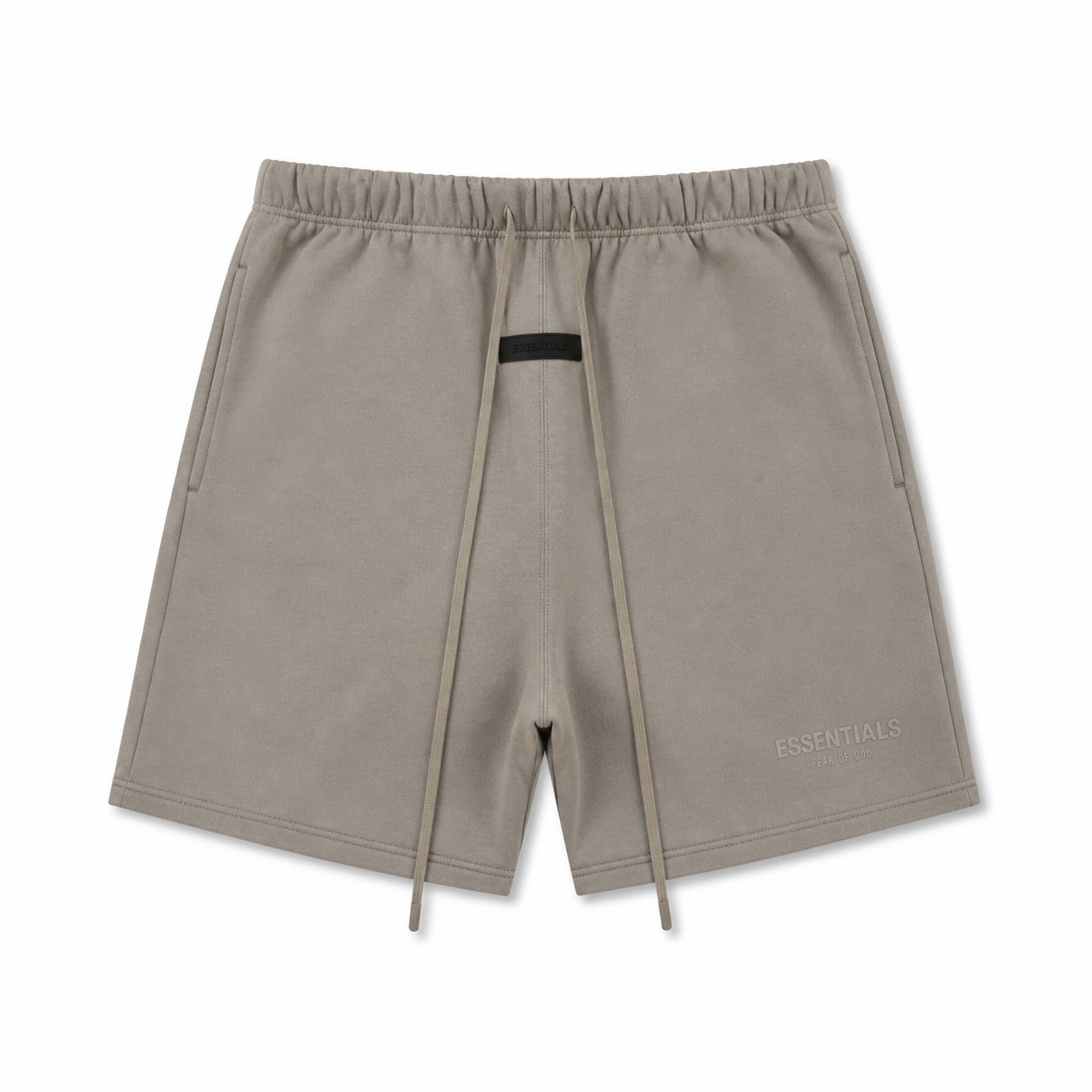 AMBERELLE Double Logo Fleece Drawstring Sweatshorts in taupe