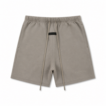 AMBERELLE Double Logo Fleece Drawstring Sweatshorts in taupe