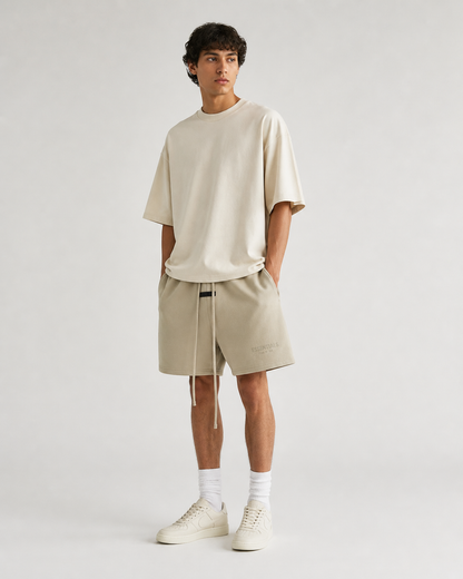 AMBERELLE Double Logo Fleece Drawstring Sweatshorts in yellow