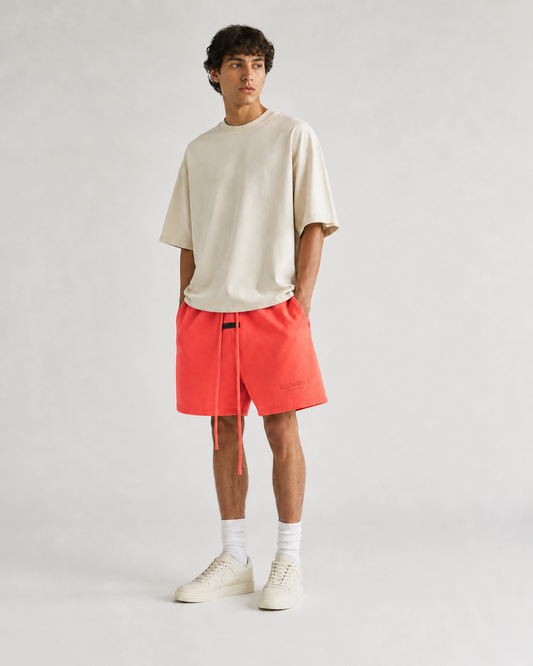 AMBERELLE Double Logo Fleece Drawstring Sweatshorts in orange