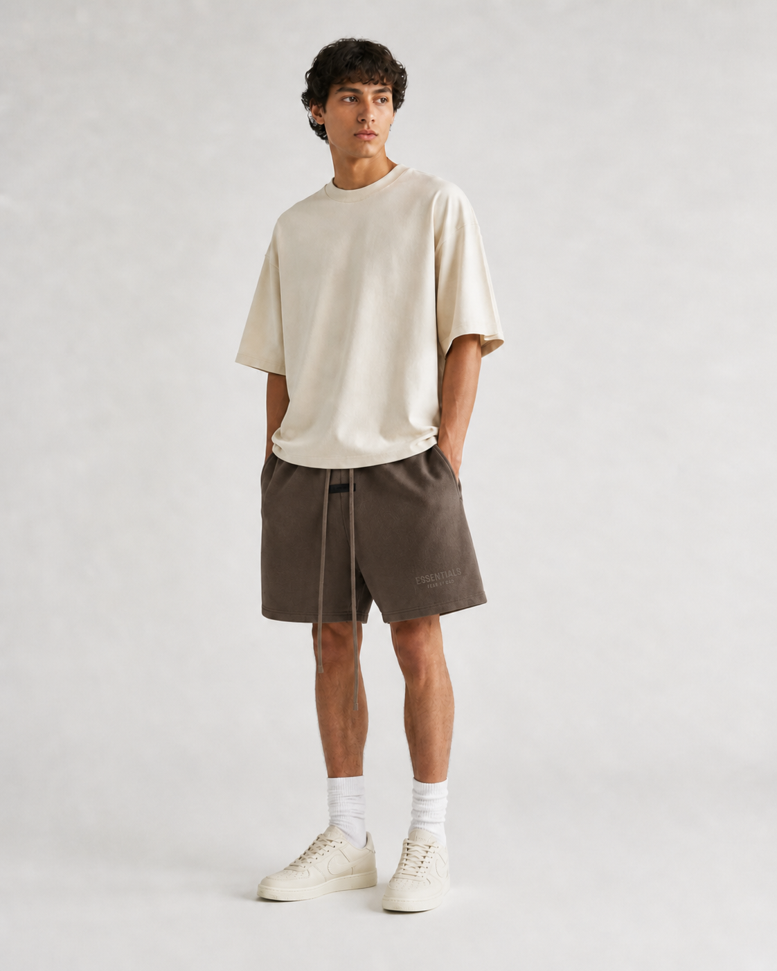AMBERELLE Double Logo Fleece Drawstring Sweatshorts in yellow