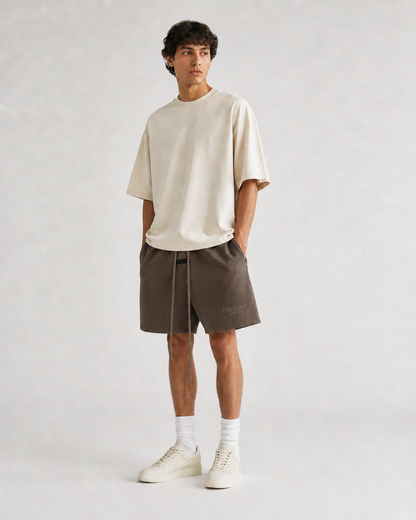 AMBERELLE Double Logo Fleece Drawstring Sweatshorts in yellow
