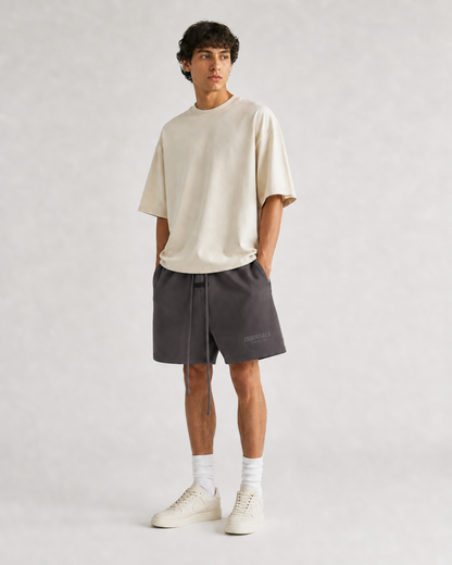 AMBERELLE Double Logo Fleece Drawstring Sweatshorts in yellow