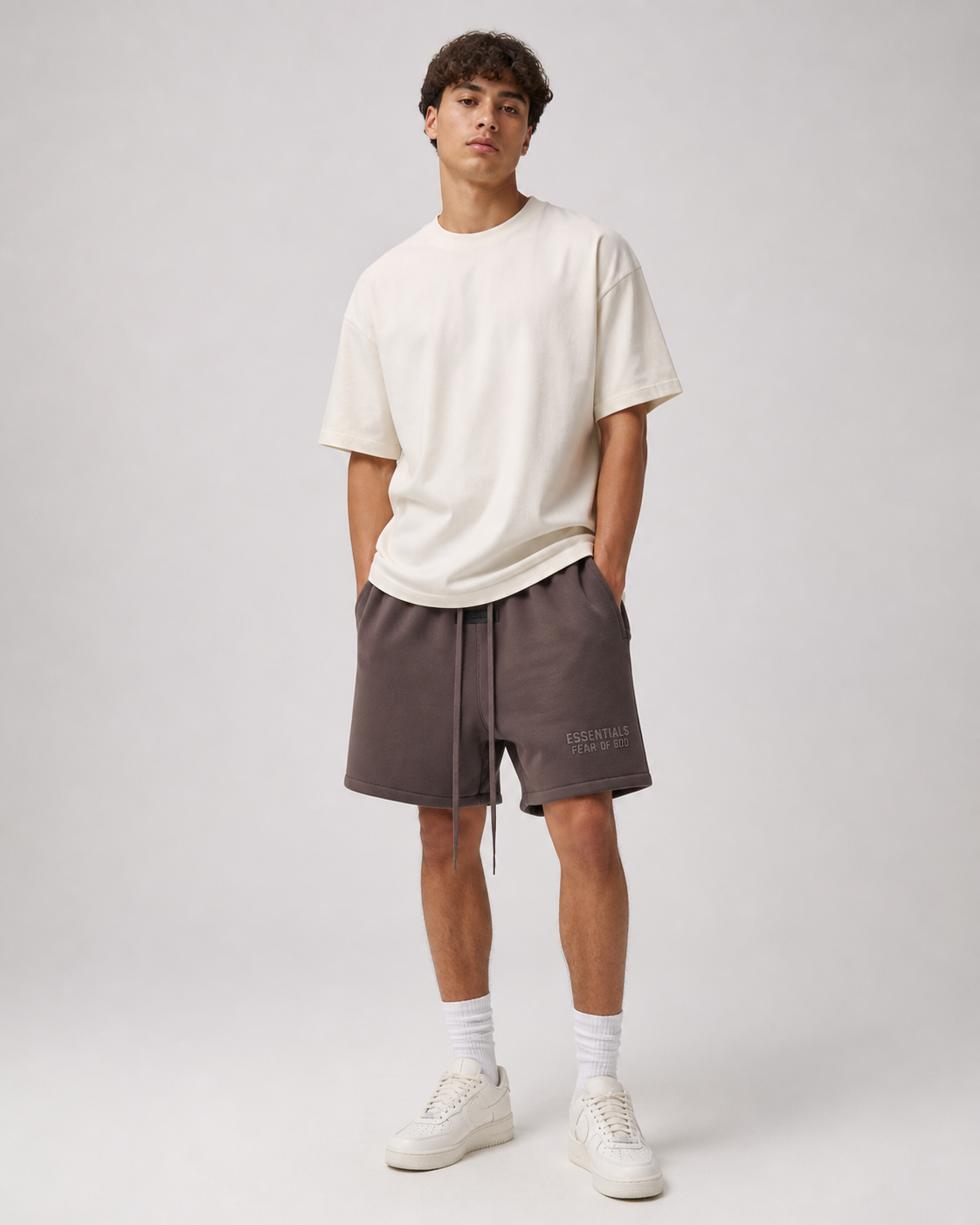 AMBERELLE Silicone Logo Fleece Sweatshorts in light heather grey