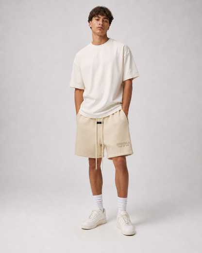AMBERELLE Silicone Logo Fleece Sweatshorts in light heather grey