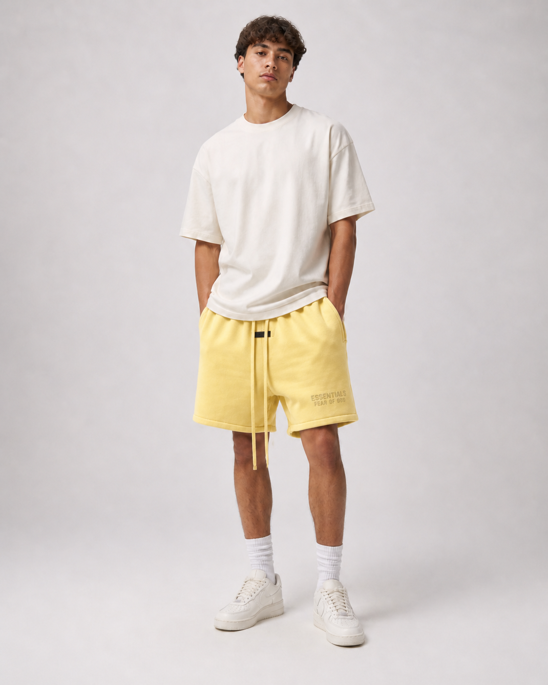 AMBERELLE Silicone Logo Fleece Sweatshorts in yellow