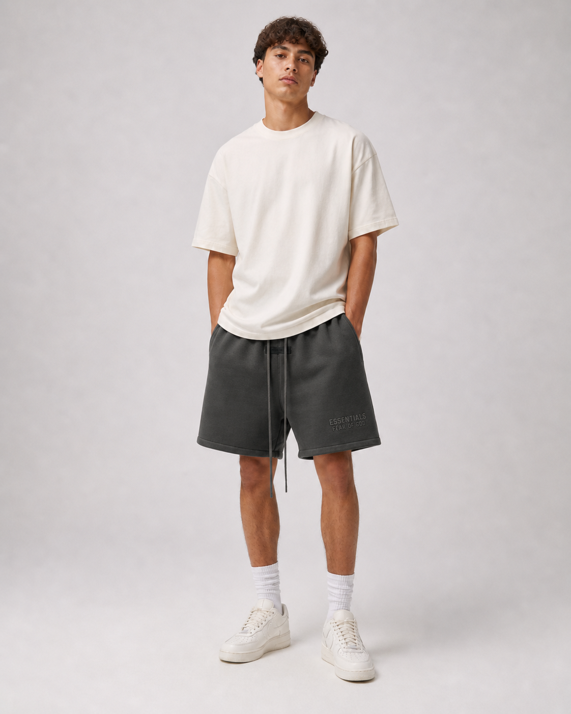 AMBERELLE Silicone Logo Fleece Sweatshorts in light heather grey