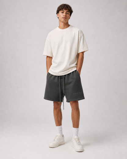 AMBERELLE Silicone Logo Fleece Sweatshorts in light heather grey