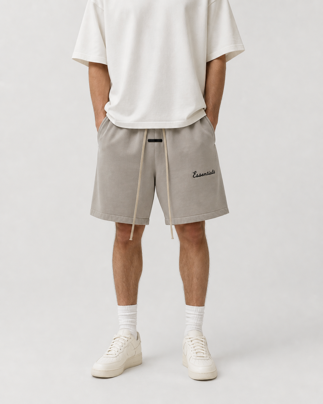 AMBERELLE Faded Logo Fleece Sweatshorts in light heather grey