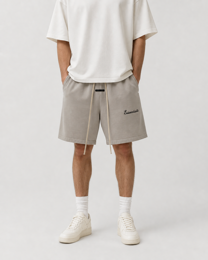 AMBERELLE Faded Logo Fleece Sweatshorts in light heather grey