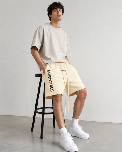AMBERELLE Vertical Logo Fleece Sweatshorts in beige