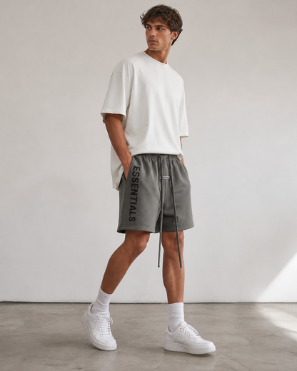 AMBERELLE Vertical Logo Fleece Sweatshorts in cream