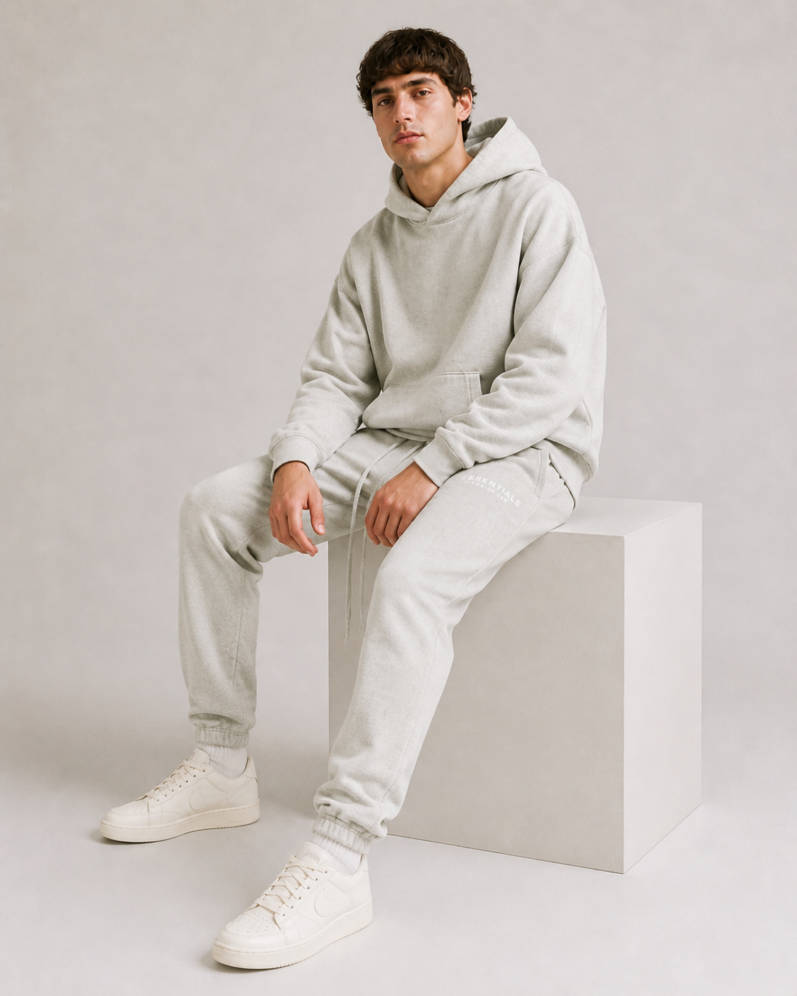 AMBERELLE Core Logo Fleece Joggers in light heather grey