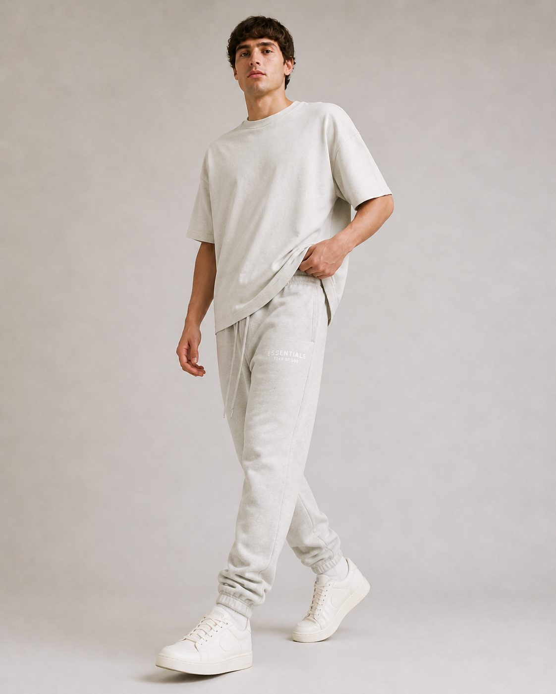 AMBERELLE Core Logo Fleece Joggers in light heather grey