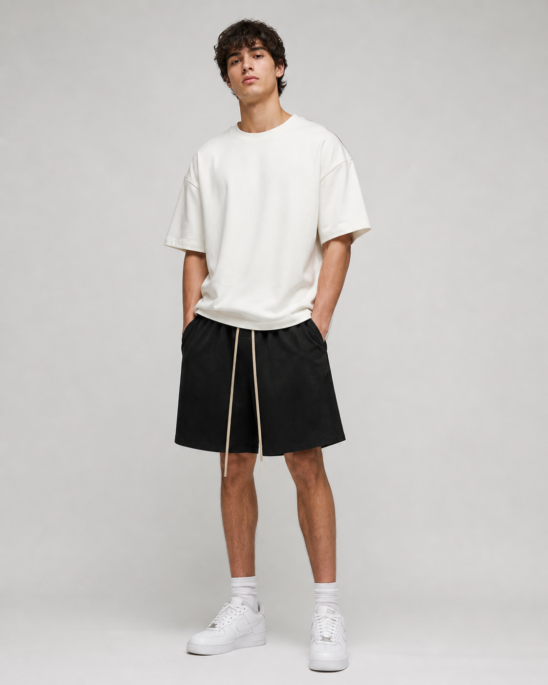 AMBERELLE Nylon-Style Drawstring Shorts in black