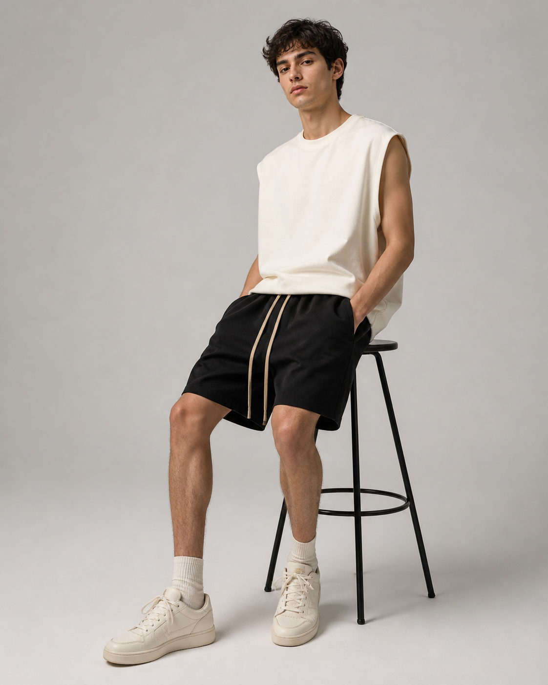 AMBERELLE Nylon-Style Drawstring Shorts in black