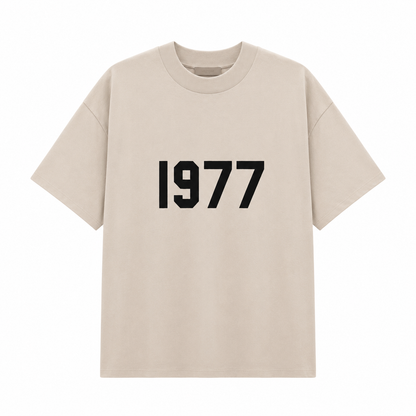 AMBERELLE 1977 Flocked Print Oversized T-Shirt in beige