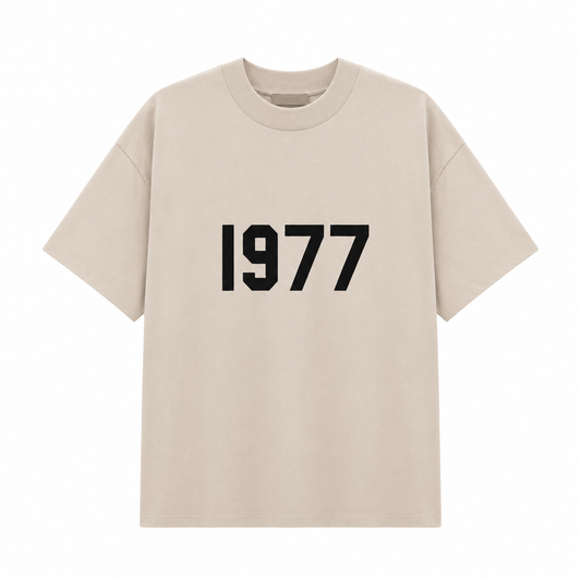AMBERELLE 1977 Flocked Print Oversized T-Shirt in beige