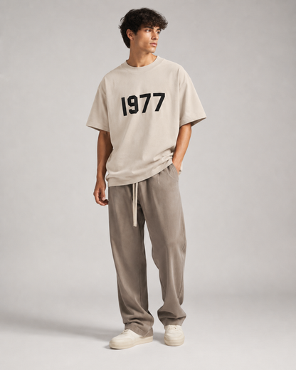 AMBERELLE 1977 Flocked Print Oversized T-Shirt in beige