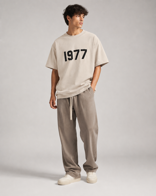 AMBERELLE 1977 Flocked Print Oversized T-Shirt in beige